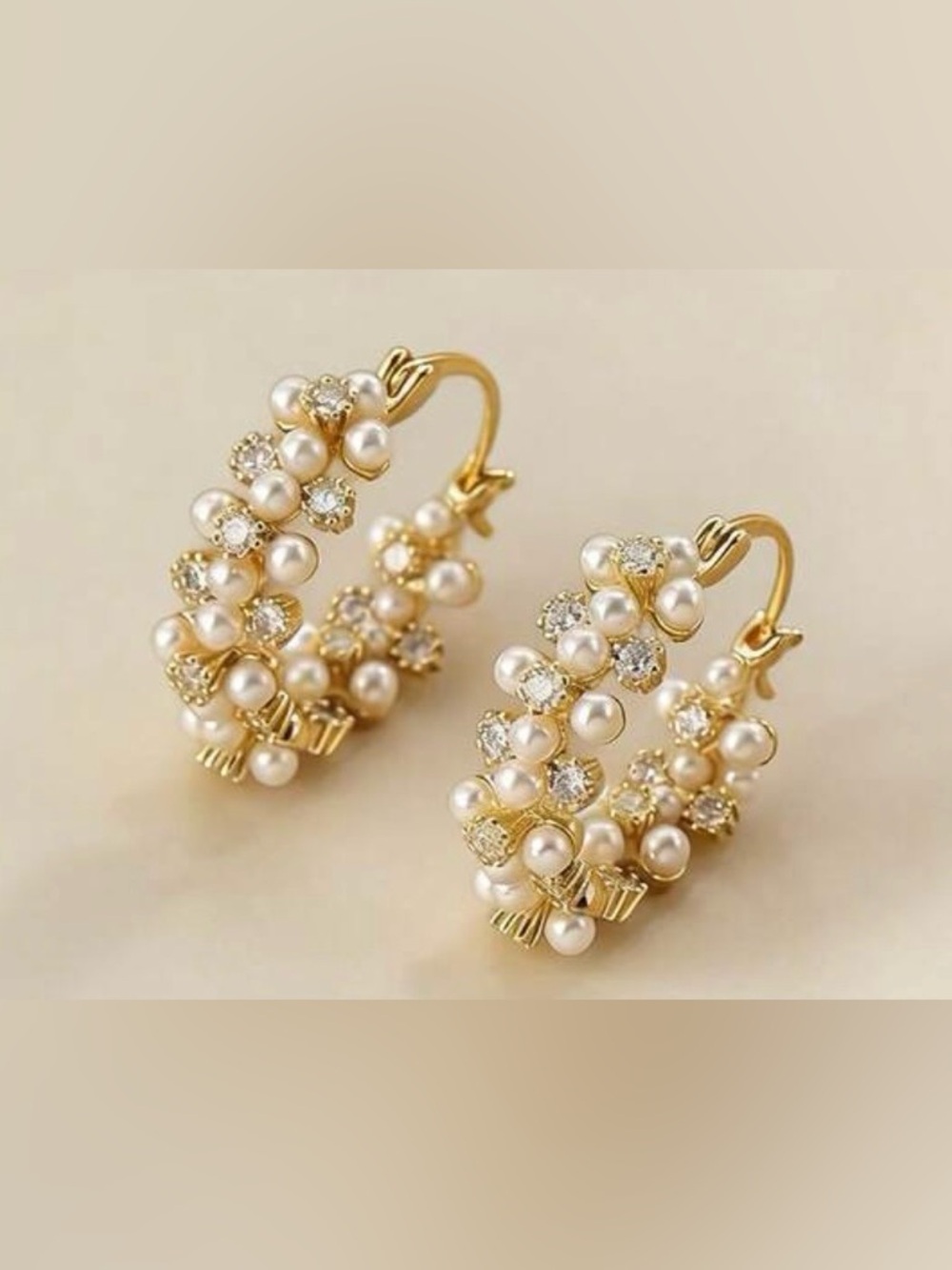 Gold Pearl Accent Hoop Earrings